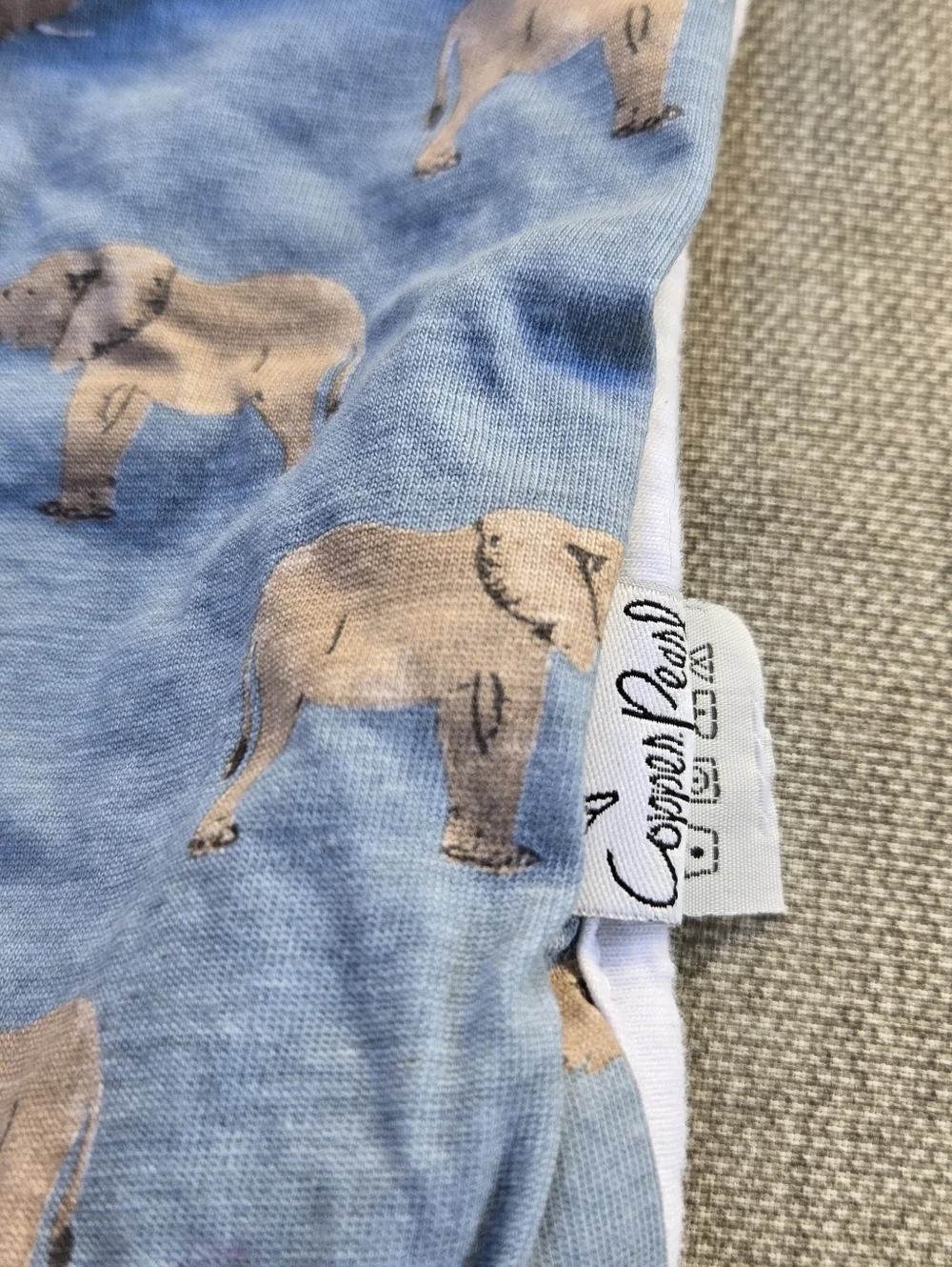 Copper Pearl Cotton Reversible Baby Burp Cloth - Elephant & Neutral Stripe